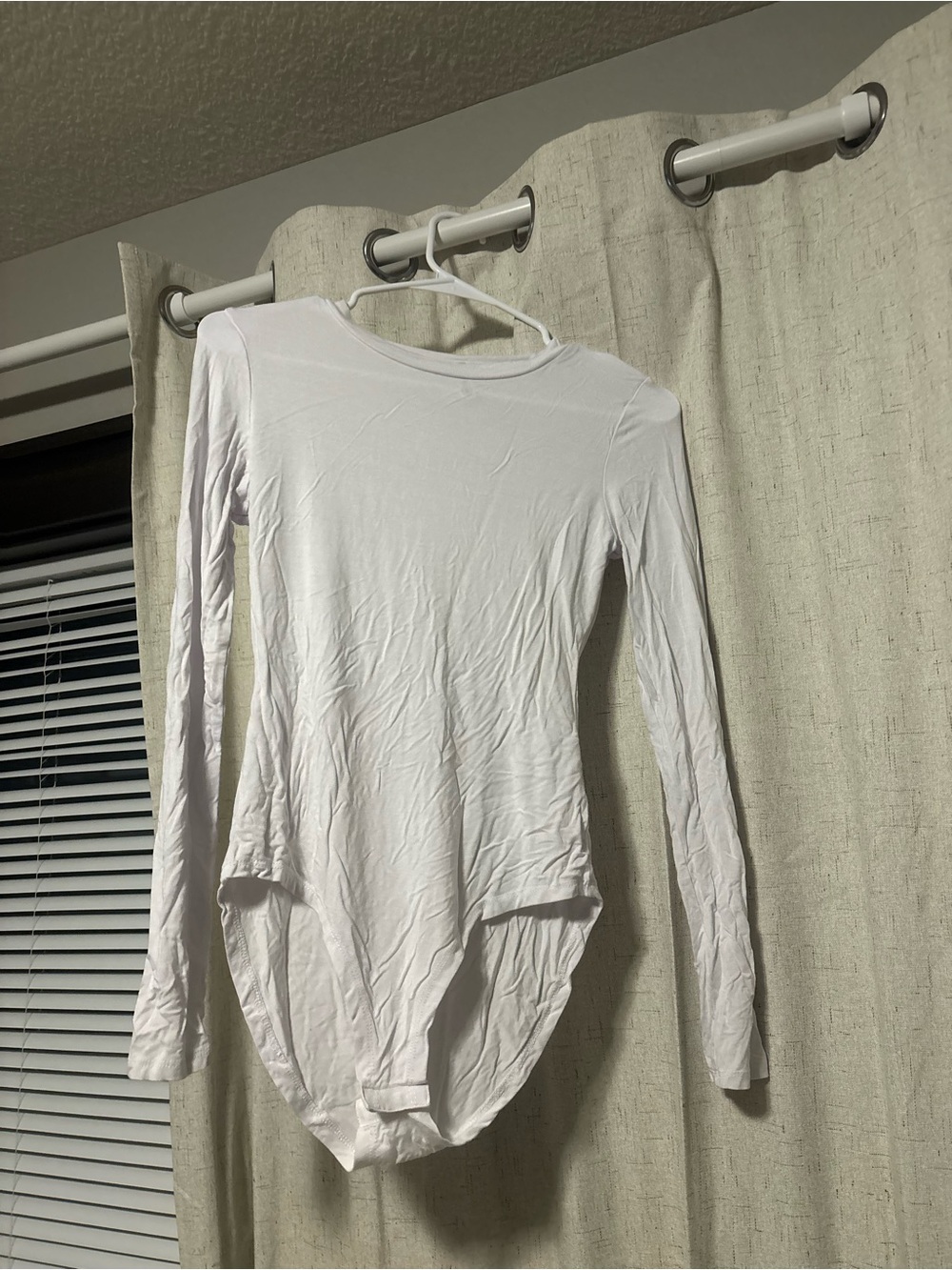 Women's White Long-Sleeve Scoop Neck Bodysuit